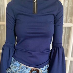 Torn by Ronny Kobo Deep Blue Bell Sleeve Blouse
